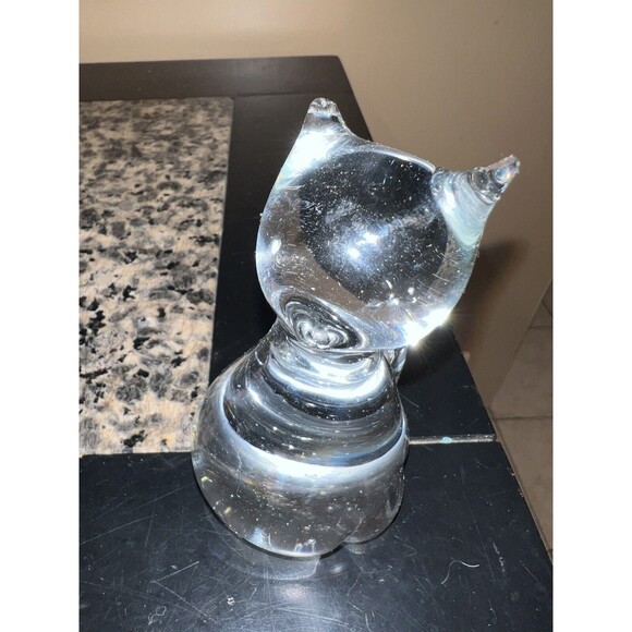 Clear Art Bubble Glass Paperweight Cat Figurine Figure Vintage 3.5”H x 2.5”W - Picture 6 of 8